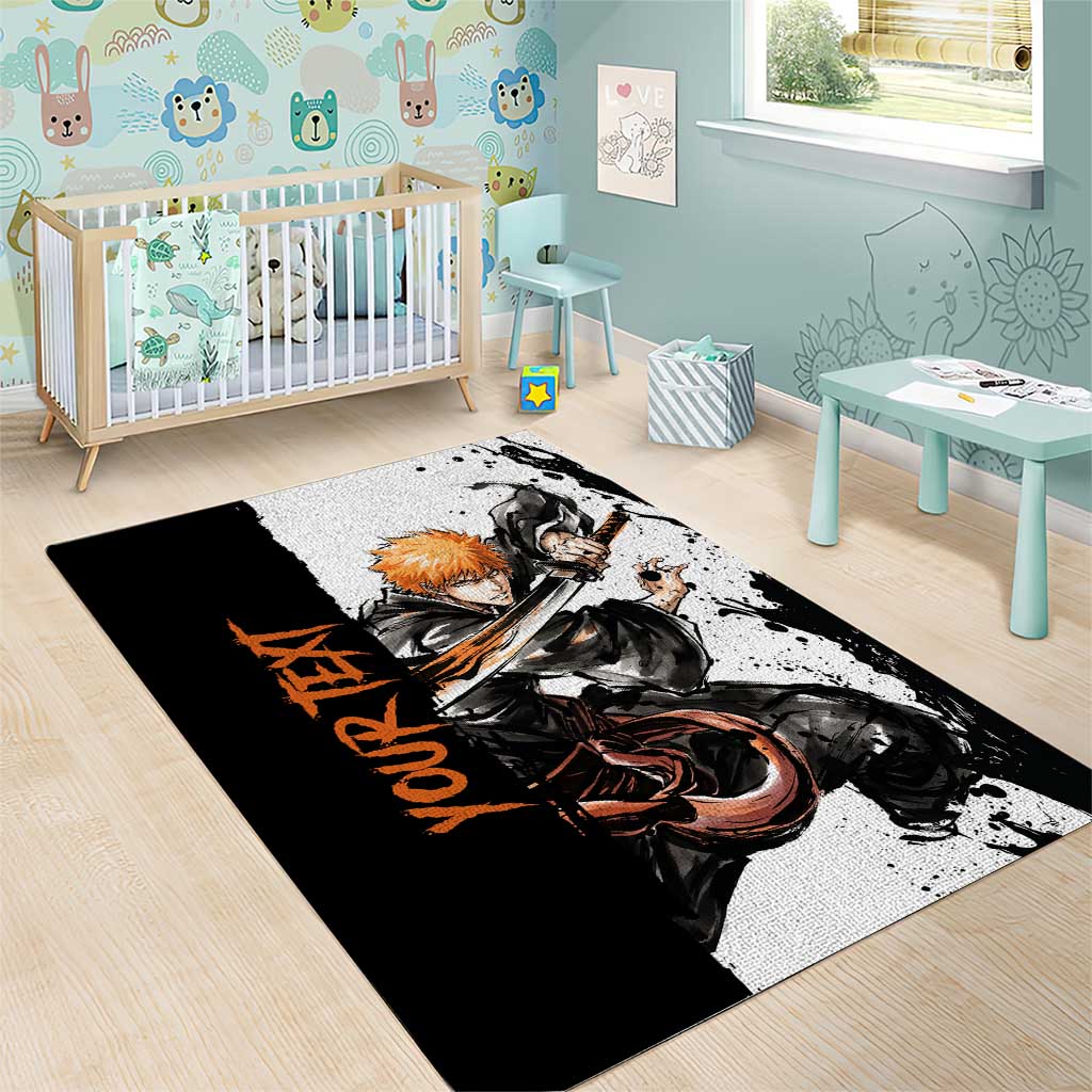 Personalized Ichigo Kurosaki Area Rug Ink Splash Anime Brush Style