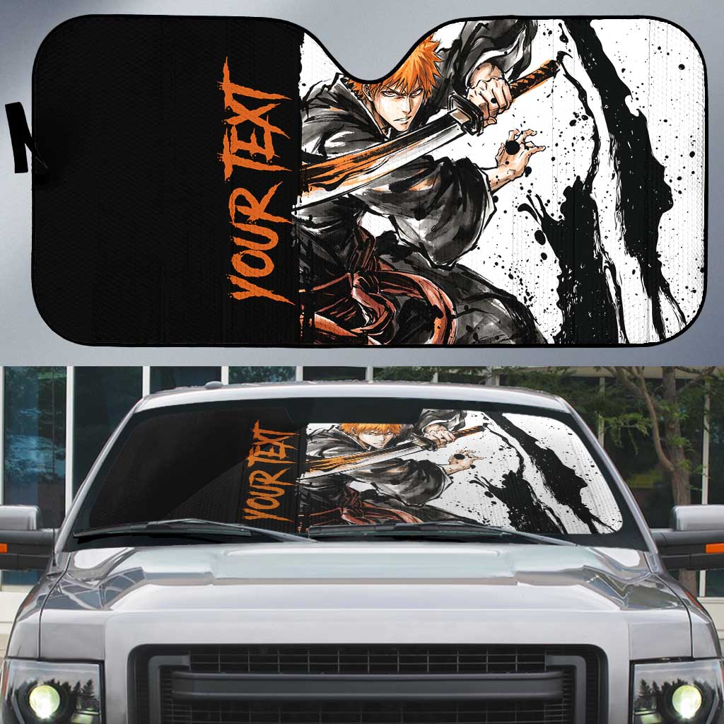 Personalized Ichigo Kurosaki Auto Sun Shade Ink Splash Anime Brush Style
