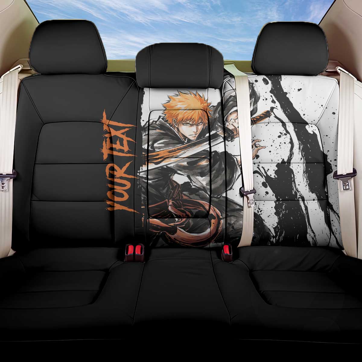 Personalized Ichigo Kurosaki Back Car Seat Cover Ink Splash Anime Brush Style
