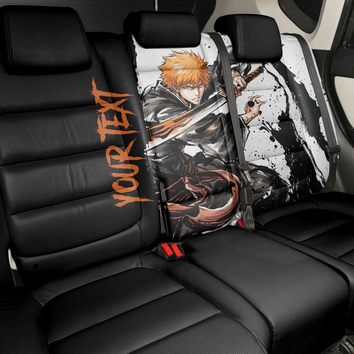Personalized Ichigo Kurosaki Back Car Seat Cover Ink Splash Anime Brush Style