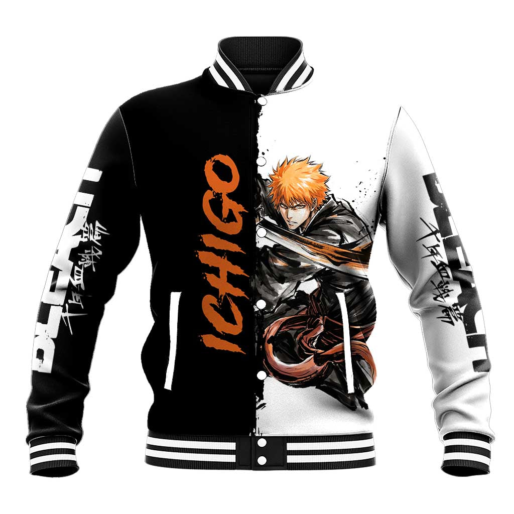 Personalized Ichigo Kurosaki Baseball Jacket Ink Splash Anime Brush Style