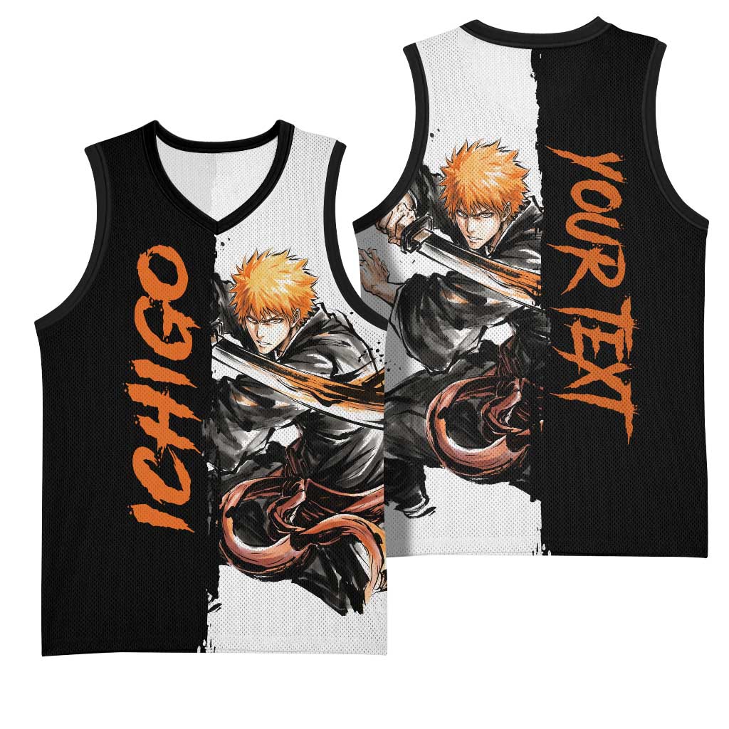 Personalized Ichigo Kurosaki Basketball Jersey Ink Splash Anime Brush Style