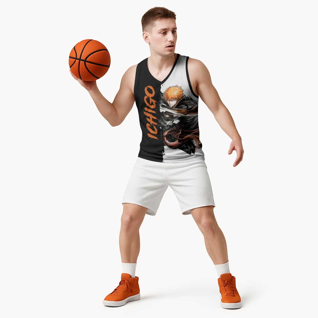 Personalized Ichigo Kurosaki Basketball Jersey Ink Splash Anime Brush Style