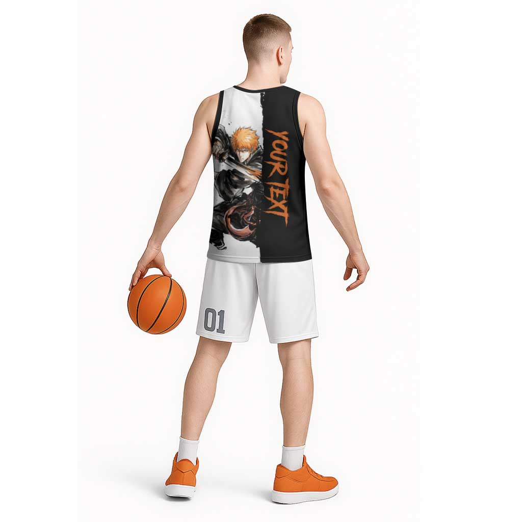 Personalized Ichigo Kurosaki Basketball Jersey Ink Splash Anime Brush Style