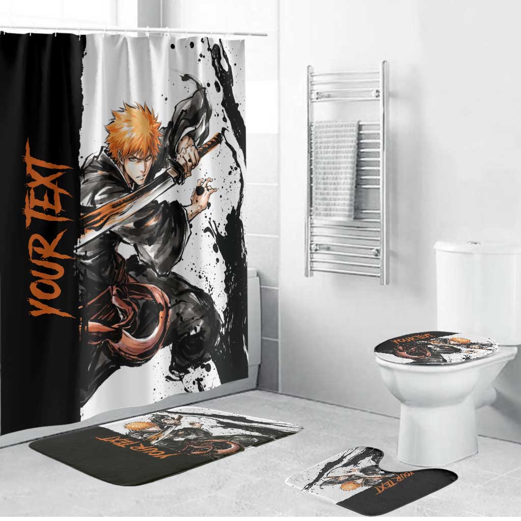 Personalized Ichigo Kurosaki Bathroom Set Ink Splash Anime Brush Style