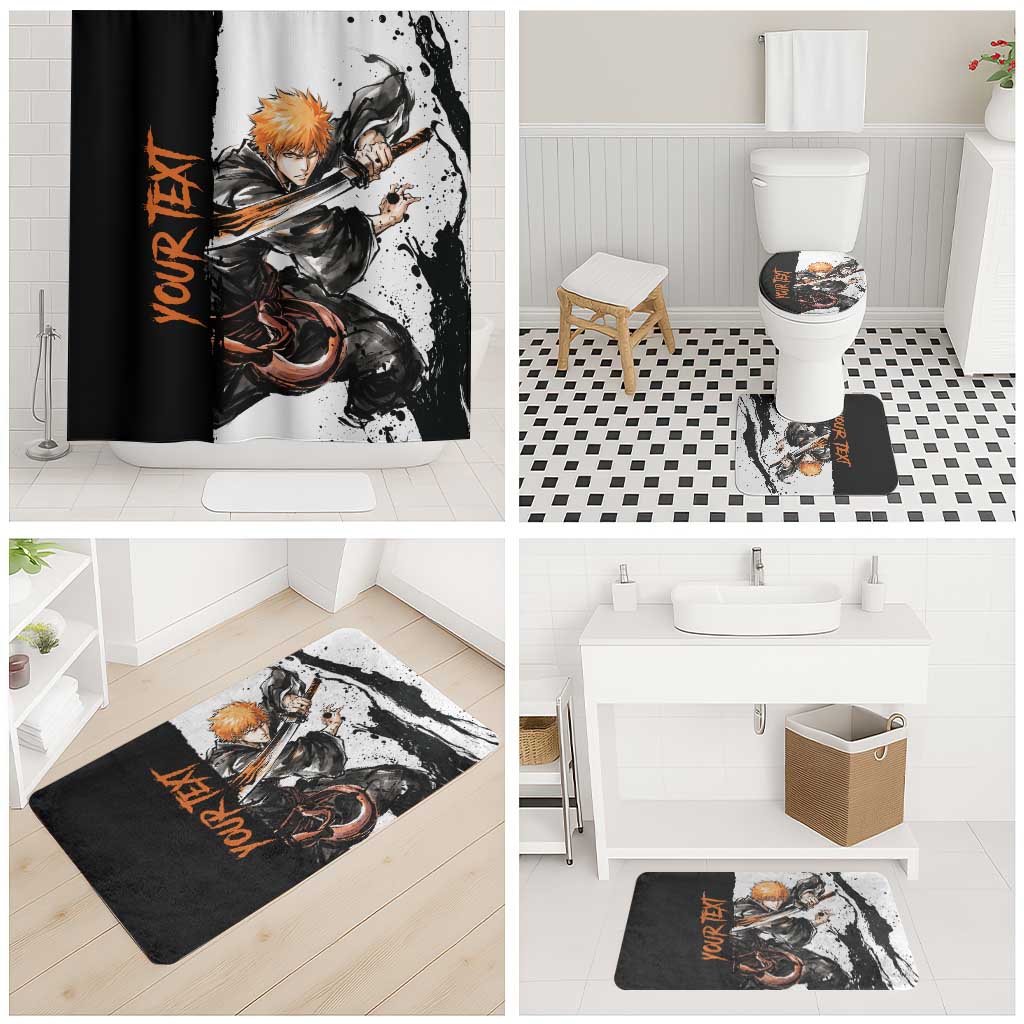 Personalized Ichigo Kurosaki Bathroom Set Ink Splash Anime Brush Style