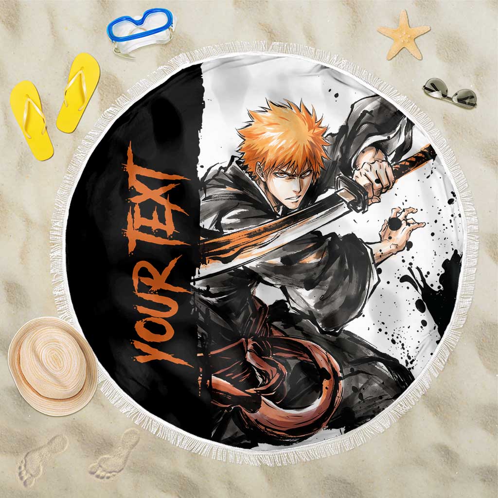 Personalized Ichigo Kurosaki Beach Blanket Ink Splash Anime Brush Style