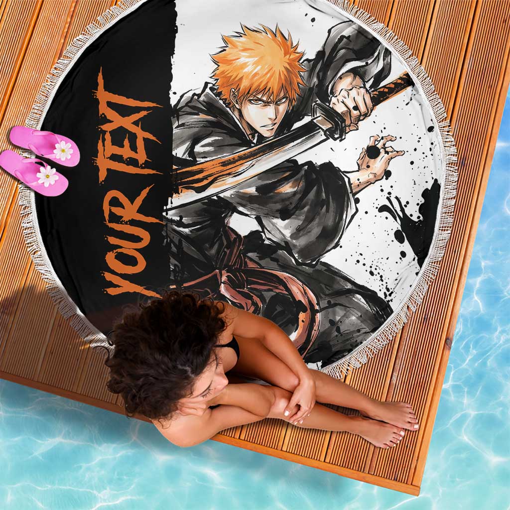 Personalized Ichigo Kurosaki Beach Blanket Ink Splash Anime Brush Style