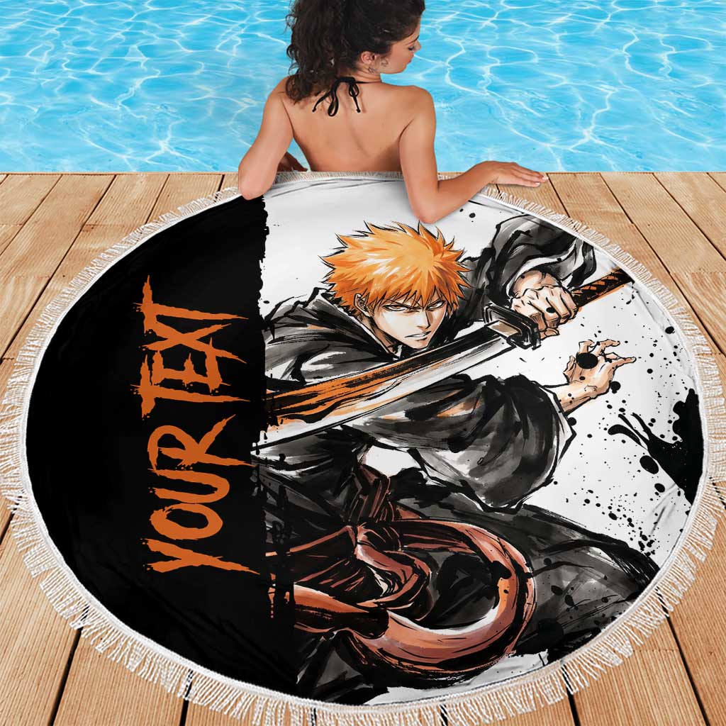 Personalized Ichigo Kurosaki Beach Blanket Ink Splash Anime Brush Style