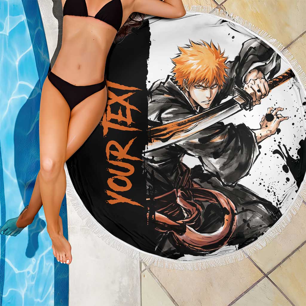Personalized Ichigo Kurosaki Beach Blanket Ink Splash Anime Brush Style