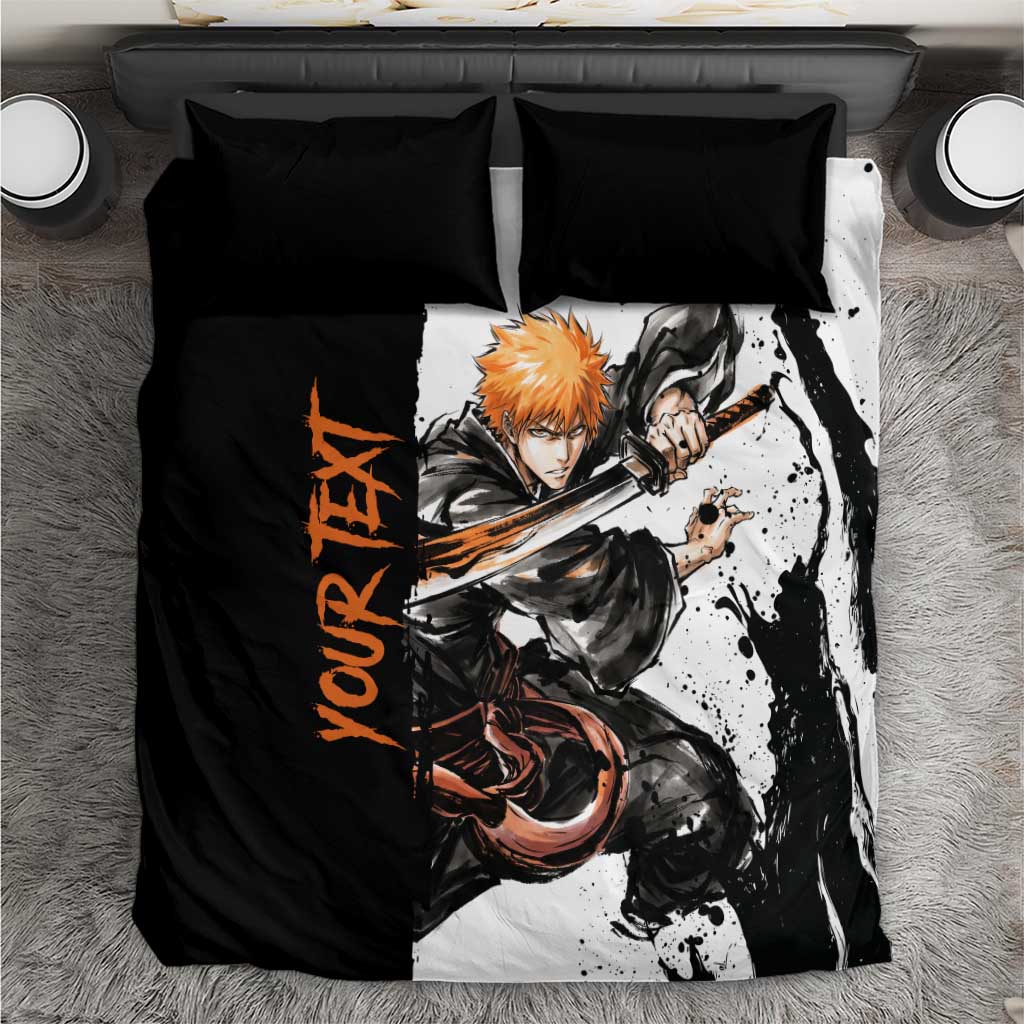 Personalized Ichigo Kurosaki Bedding Set Ink Splash Anime Brush Style