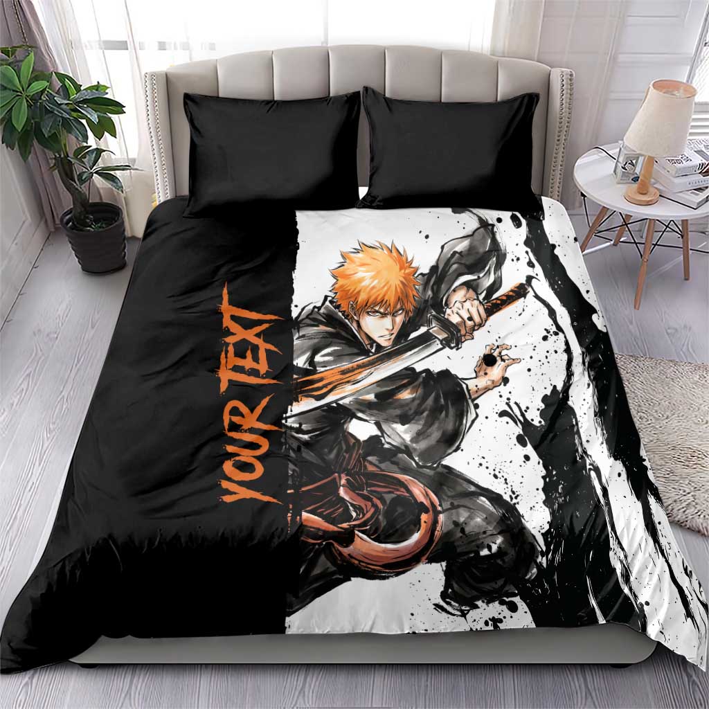 Personalized Ichigo Kurosaki Bedding Set Ink Splash Anime Brush Style