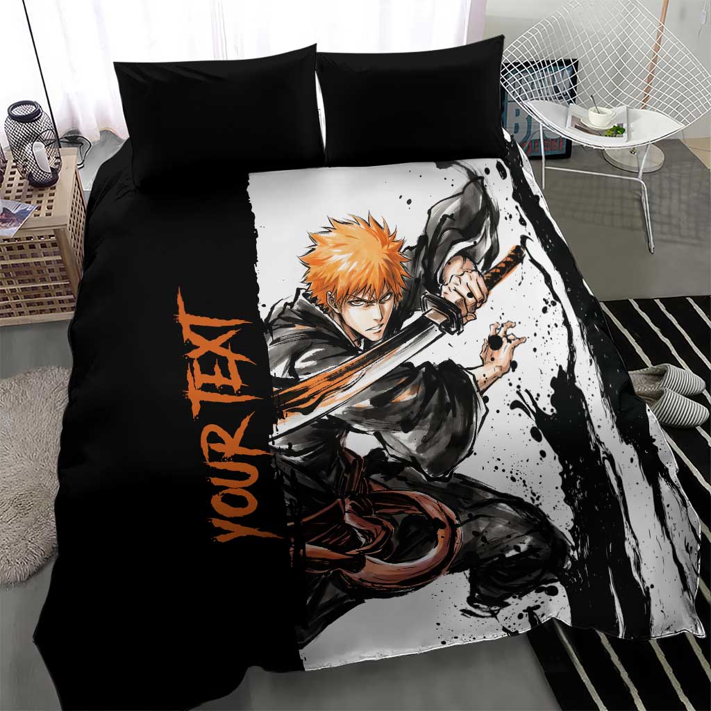 Personalized Ichigo Kurosaki Bedding Set Ink Splash Anime Brush Style
