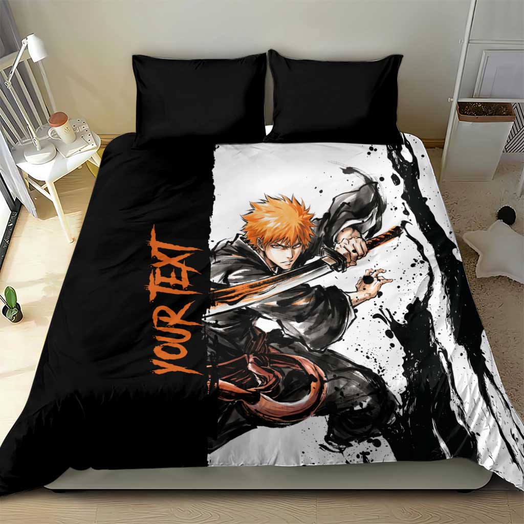 Personalized Ichigo Kurosaki Bedding Set Ink Splash Anime Brush Style