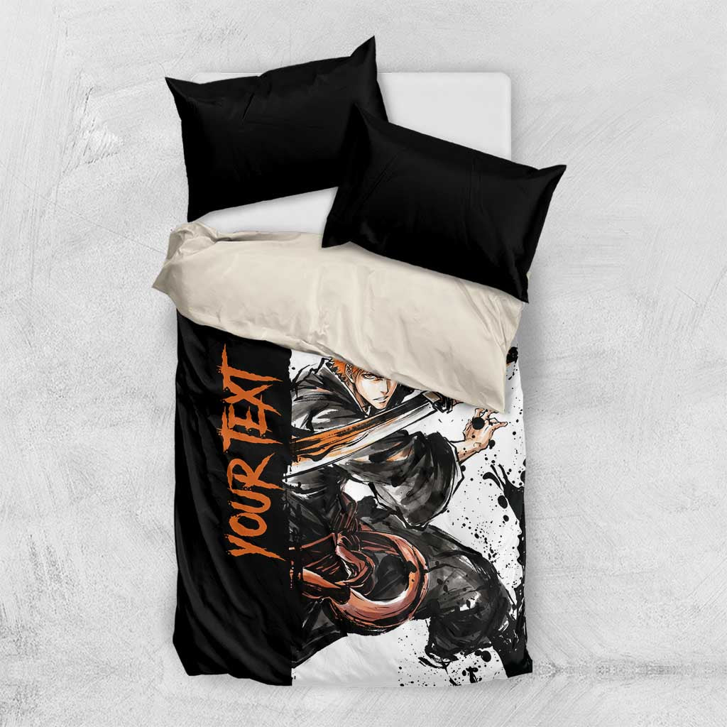 Personalized Ichigo Kurosaki Bedding Set Ink Splash Anime Brush Style
