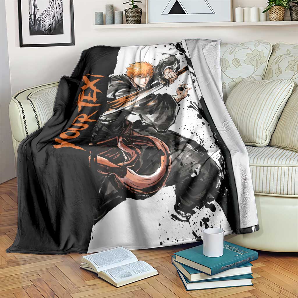 Personalized Ichigo Kurosaki Blanket Ink Splash Anime Brush Style