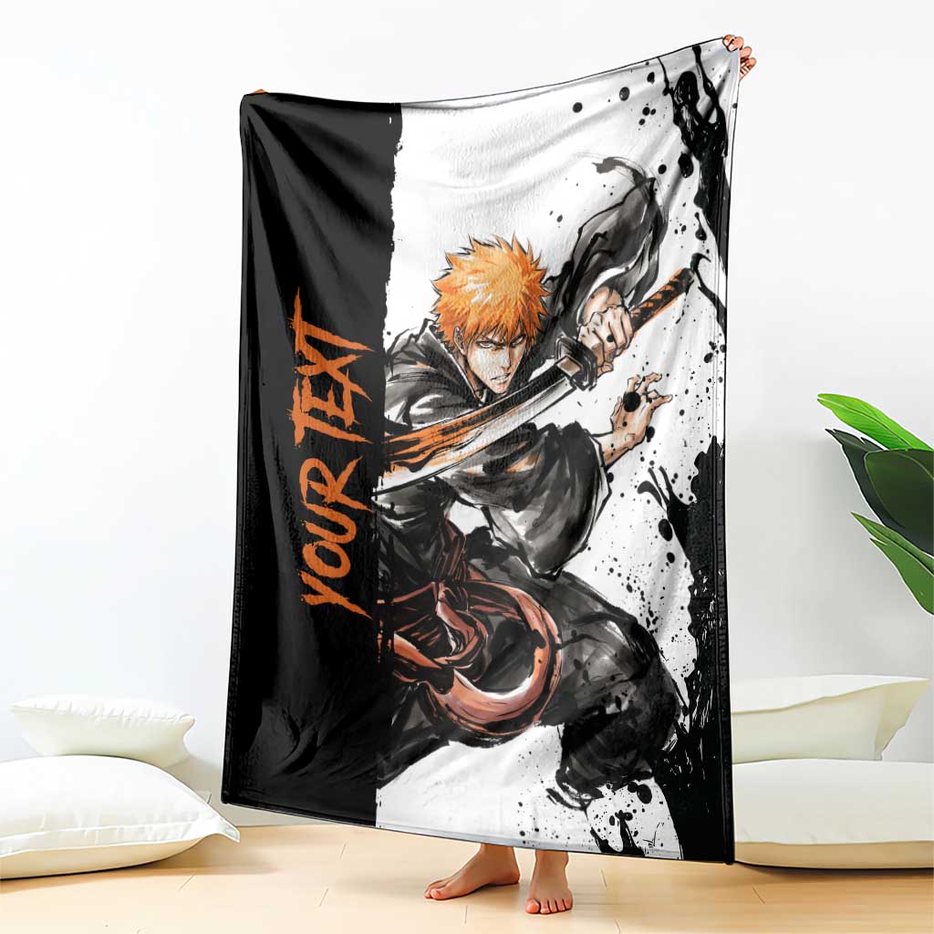 Personalized Ichigo Kurosaki Blanket Ink Splash Anime Brush Style