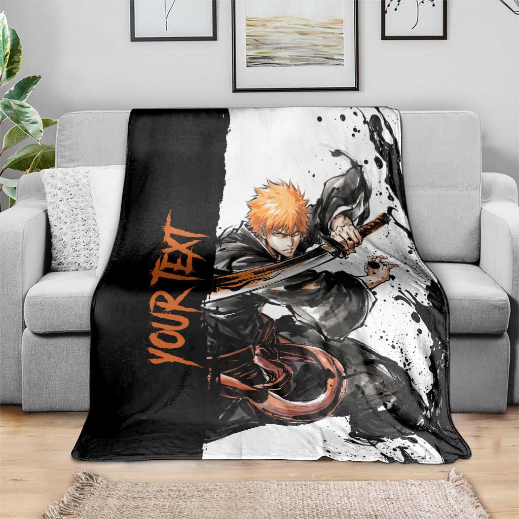 Personalized Ichigo Kurosaki Blanket Ink Splash Anime Brush Style