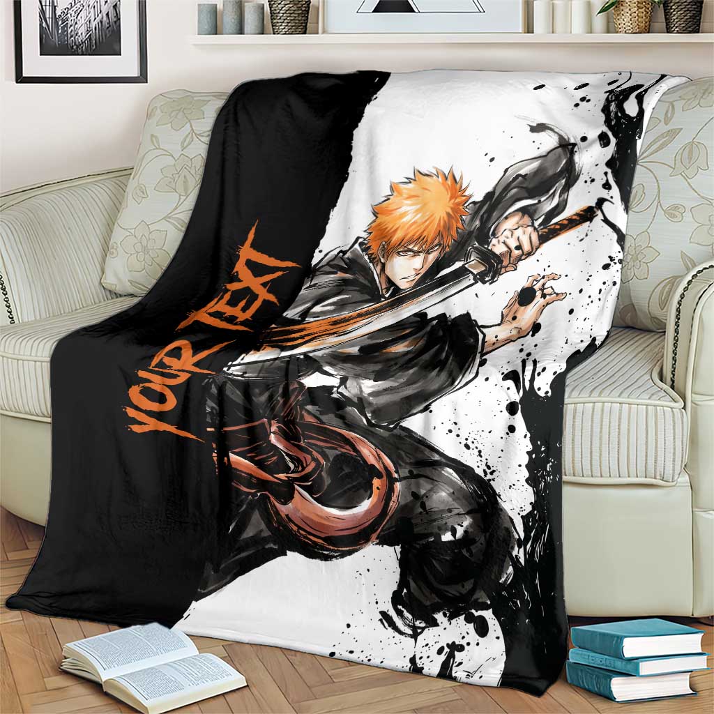 Personalized Ichigo Kurosaki Blanket Ink Splash Anime Brush Style