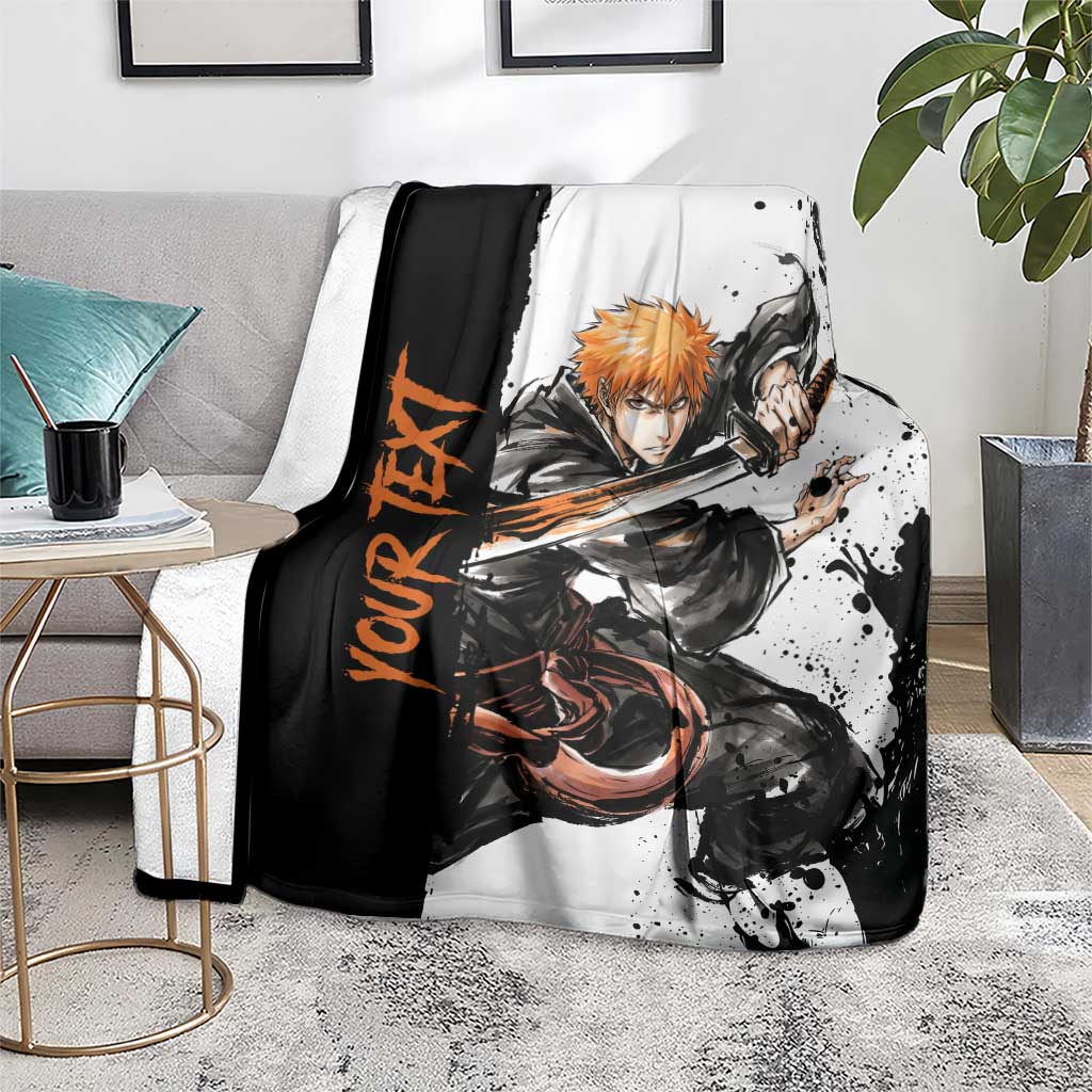 Personalized Ichigo Kurosaki Blanket Ink Splash Anime Brush Style