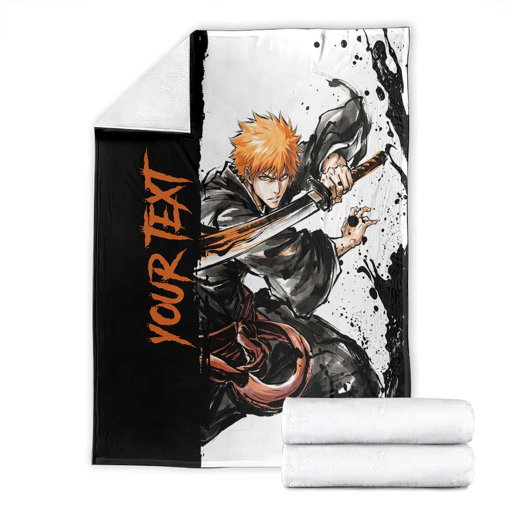 Personalized Ichigo Kurosaki Blanket Ink Splash Anime Brush Style