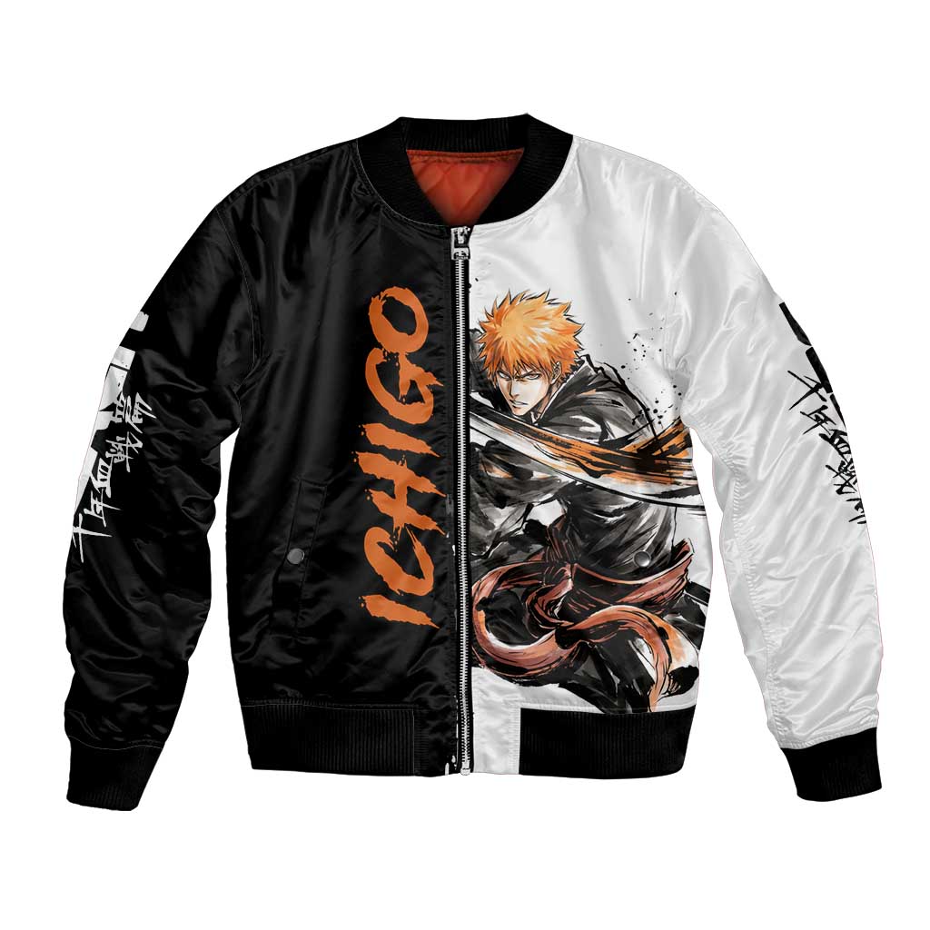 Personalized Ichigo Kurosaki Bomber Jacket Ink Splash Anime Brush Style