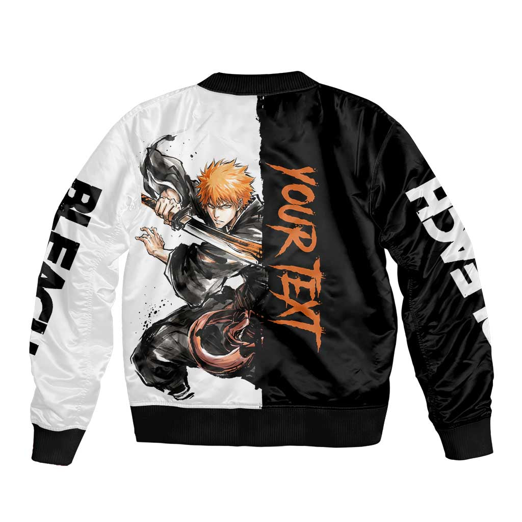 Personalized Ichigo Kurosaki Bomber Jacket Ink Splash Anime Brush Style