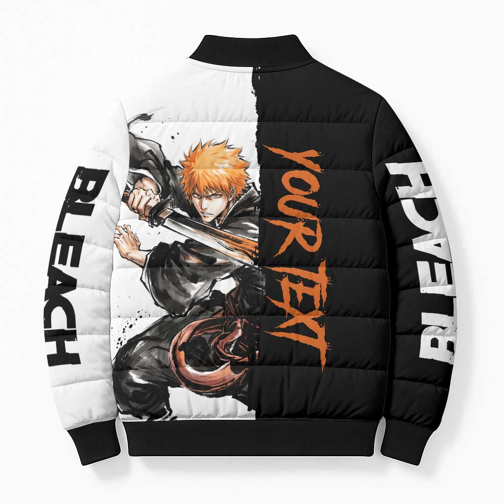 Personalized Ichigo Kurosaki Bomber Puffer Jacket Ink Splash Anime Brush Style