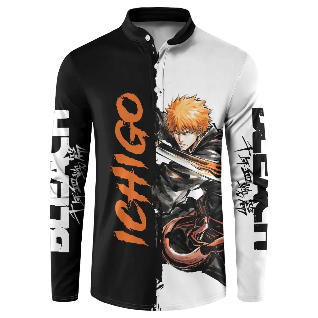 Personalized Ichigo Kurosaki Button Sweatshirt Ink Splash Anime Brush Style