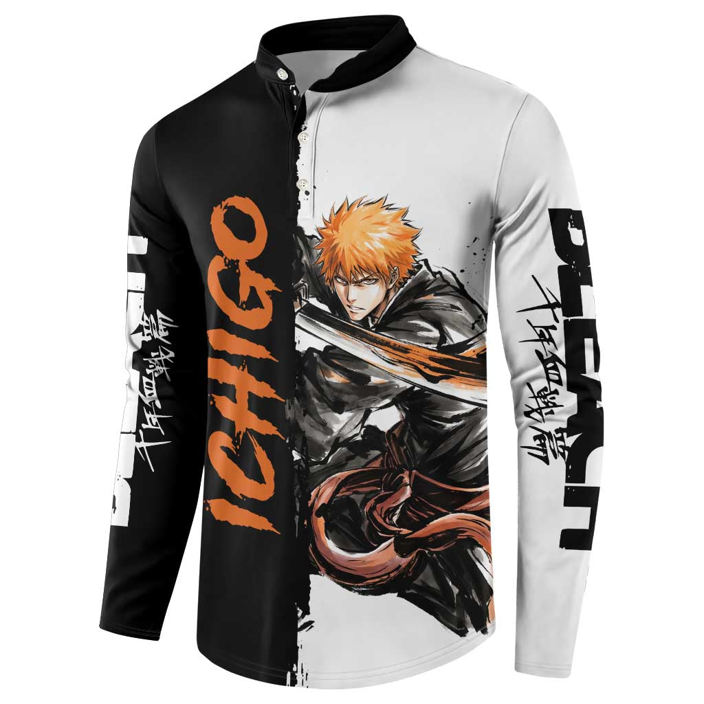 Personalized Ichigo Kurosaki Button Sweatshirt Ink Splash Anime Brush Style