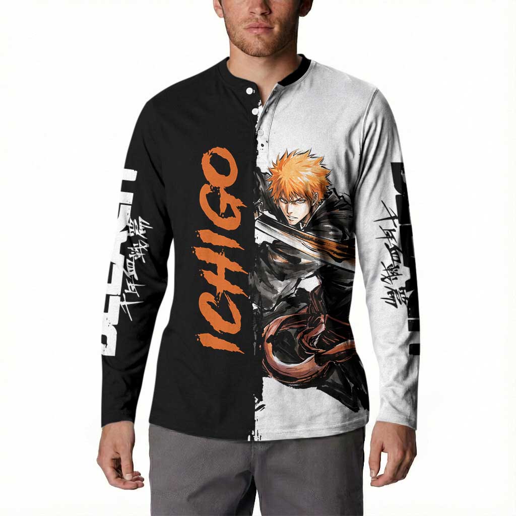 Personalized Ichigo Kurosaki Button Sweatshirt Ink Splash Anime Brush Style