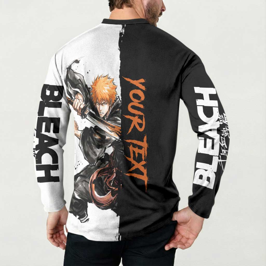 Personalized Ichigo Kurosaki Button Sweatshirt Ink Splash Anime Brush Style