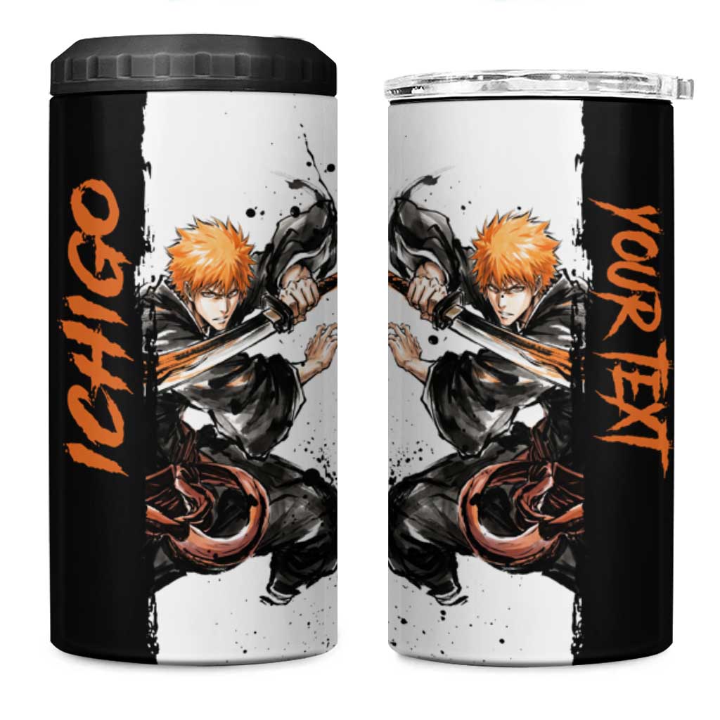 Personalized Ichigo Kurosaki 4 in 1 Can Cooler Tumbler Ink Splash Anime Brush Style