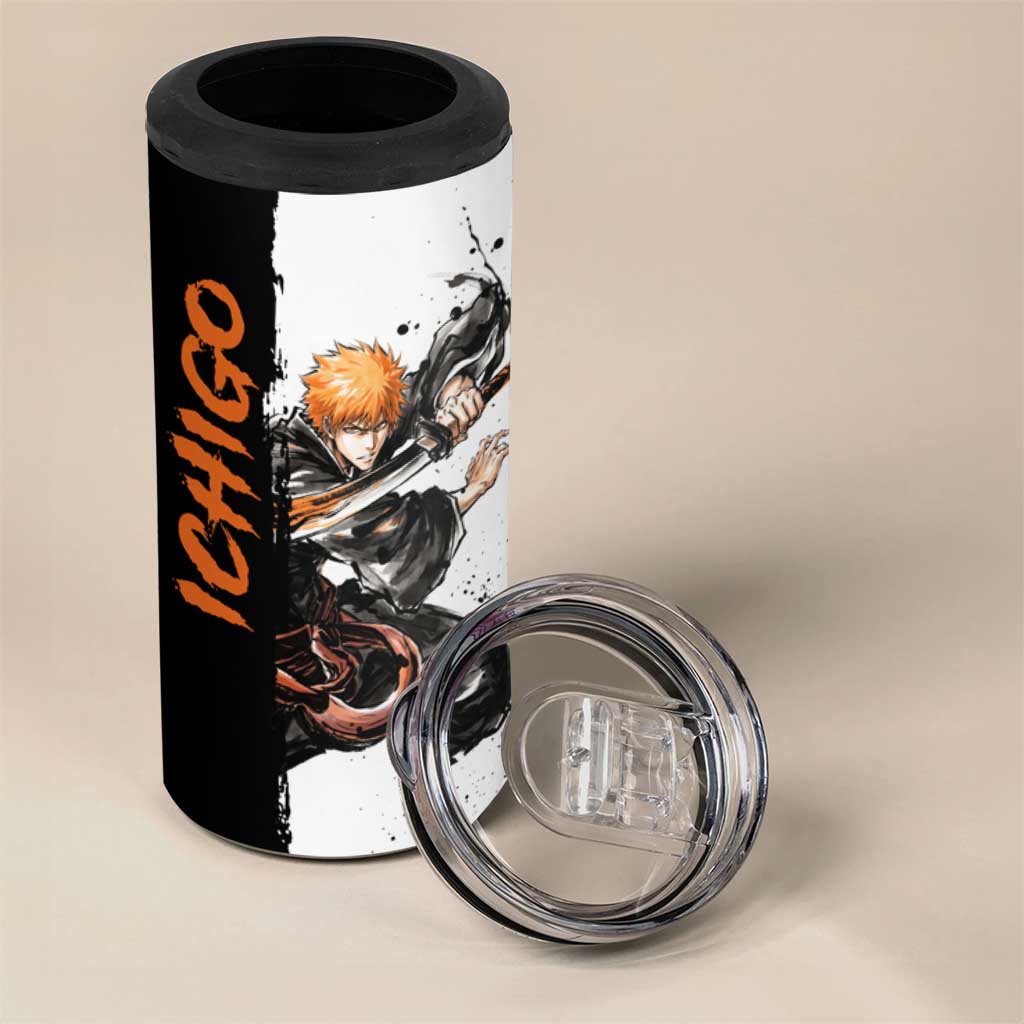 Personalized Ichigo Kurosaki 4 in 1 Can Cooler Tumbler Ink Splash Anime Brush Style