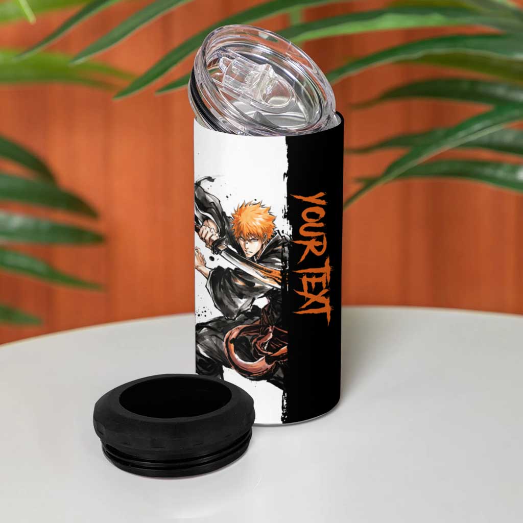Personalized Ichigo Kurosaki 4 in 1 Can Cooler Tumbler Ink Splash Anime Brush Style