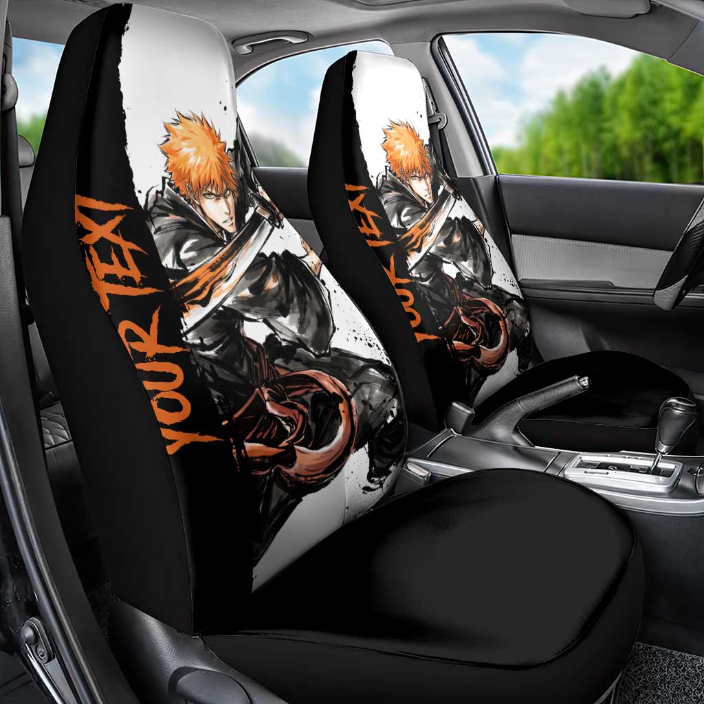 Personalized Ichigo Kurosaki Car Seat Cover Ink Splash Anime Brush Style