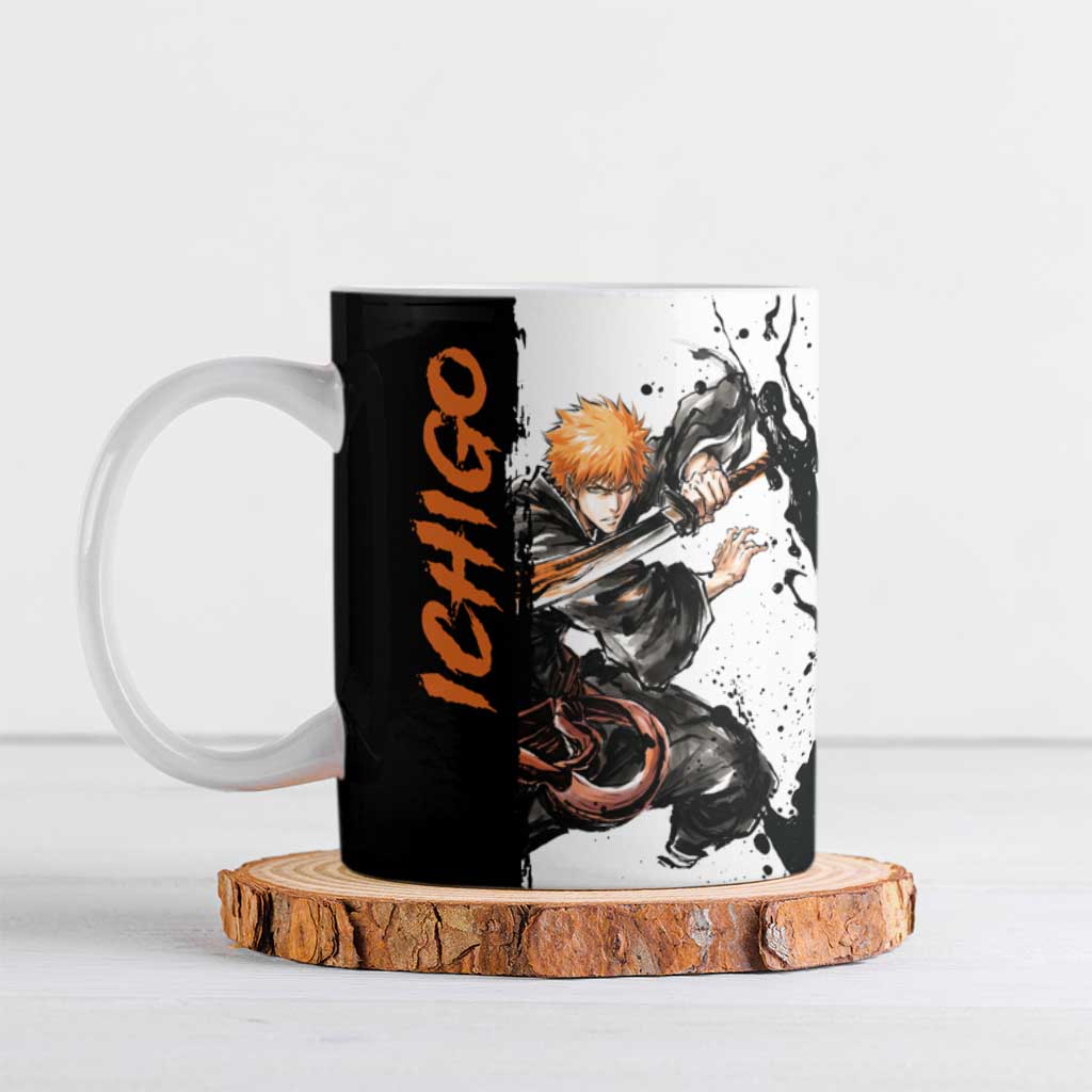 Personalized Ichigo Kurosaki Ceramic Mug Ink Splash Anime Brush Style