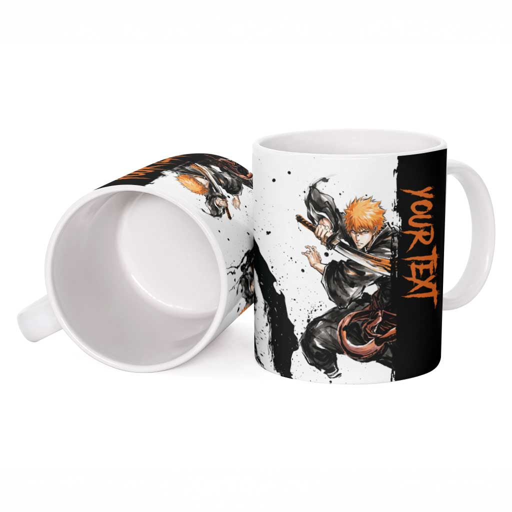 Personalized Ichigo Kurosaki Ceramic Mug Ink Splash Anime Brush Style