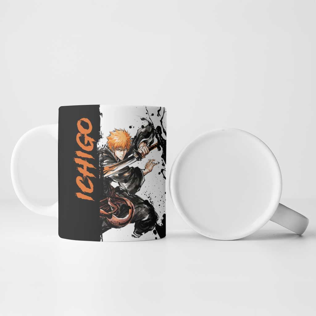 Personalized Ichigo Kurosaki Ceramic Mug Ink Splash Anime Brush Style