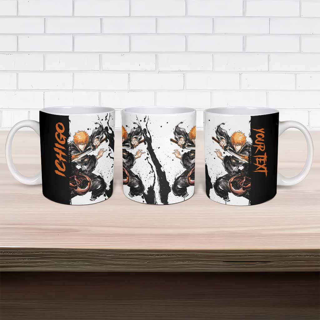Personalized Ichigo Kurosaki Ceramic Mug Ink Splash Anime Brush Style