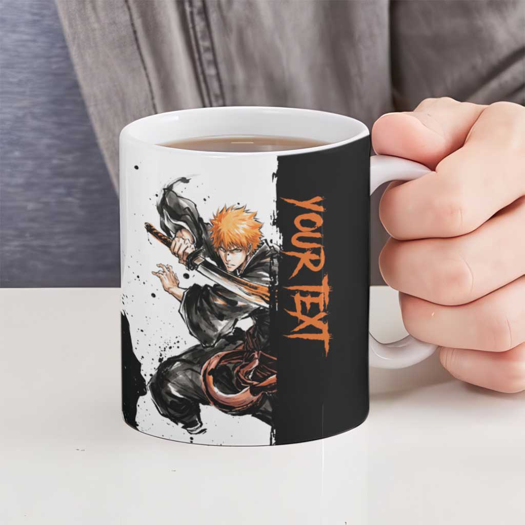 Personalized Ichigo Kurosaki Ceramic Mug Ink Splash Anime Brush Style