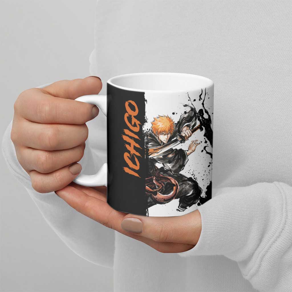 Personalized Ichigo Kurosaki Ceramic Mug Ink Splash Anime Brush Style