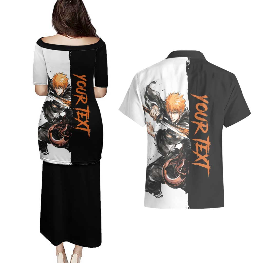 Personalized Ichigo Kurosaki Couples Matching Puletasi and Hawaiian Shirt Ink Splash Anime Brush Style