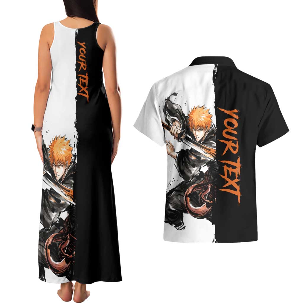 Personalized Ichigo Kurosaki Couples Matching Tank Maxi Dress and Hawaiian Shirt Ink Splash Anime Brush Style