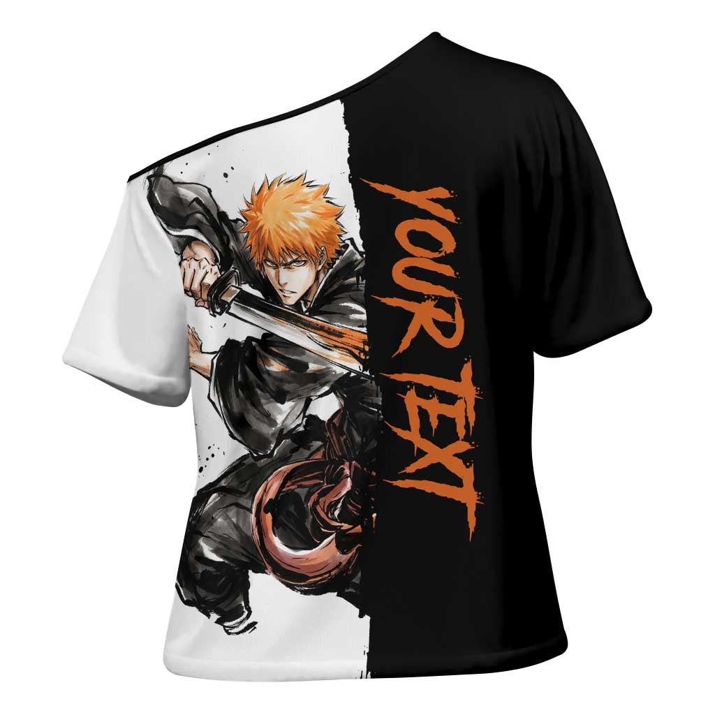 Personalized Ichigo Kurosaki Cross Shoulder Shirt Ink Splash Anime Brush Style