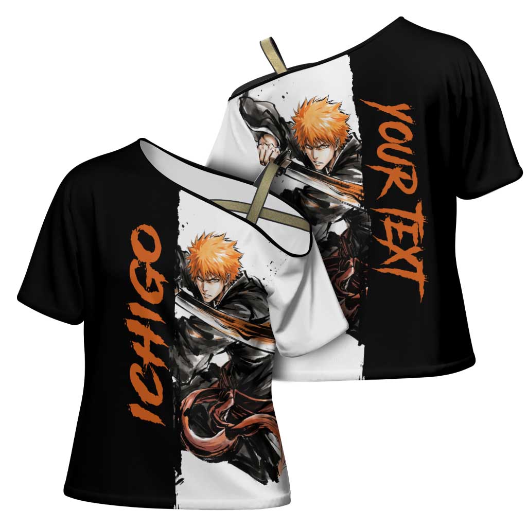 Personalized Ichigo Kurosaki Cross Shoulder Shirt Ink Splash Anime Brush Style
