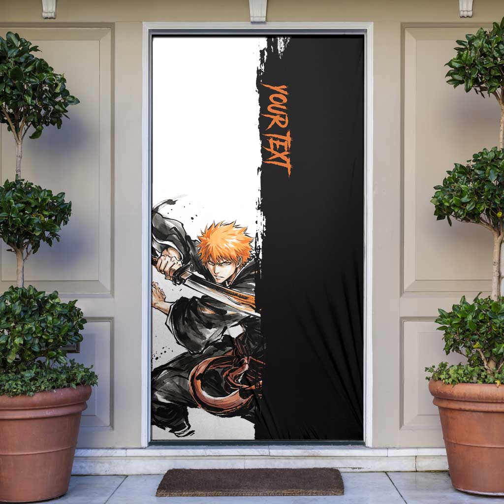 Personalized Ichigo Kurosaki Door Cover Ink Splash Anime Brush Style