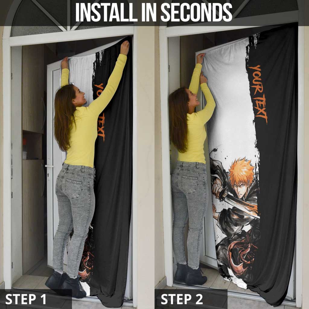 Personalized Ichigo Kurosaki Door Cover Ink Splash Anime Brush Style