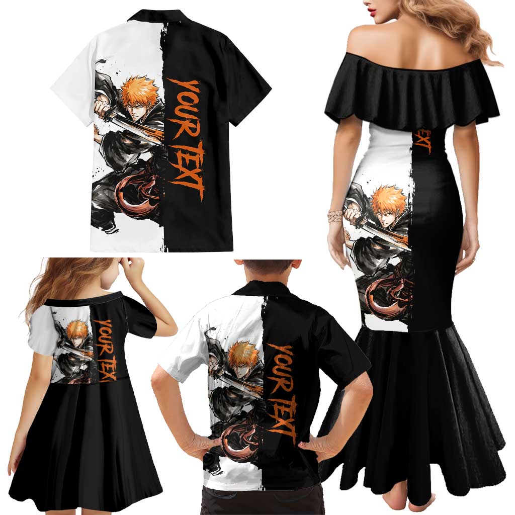 Personalized Ichigo Kurosaki Family Matching Mermaid Dress and Hawaiian Shirt Ink Splash Anime Brush Style
