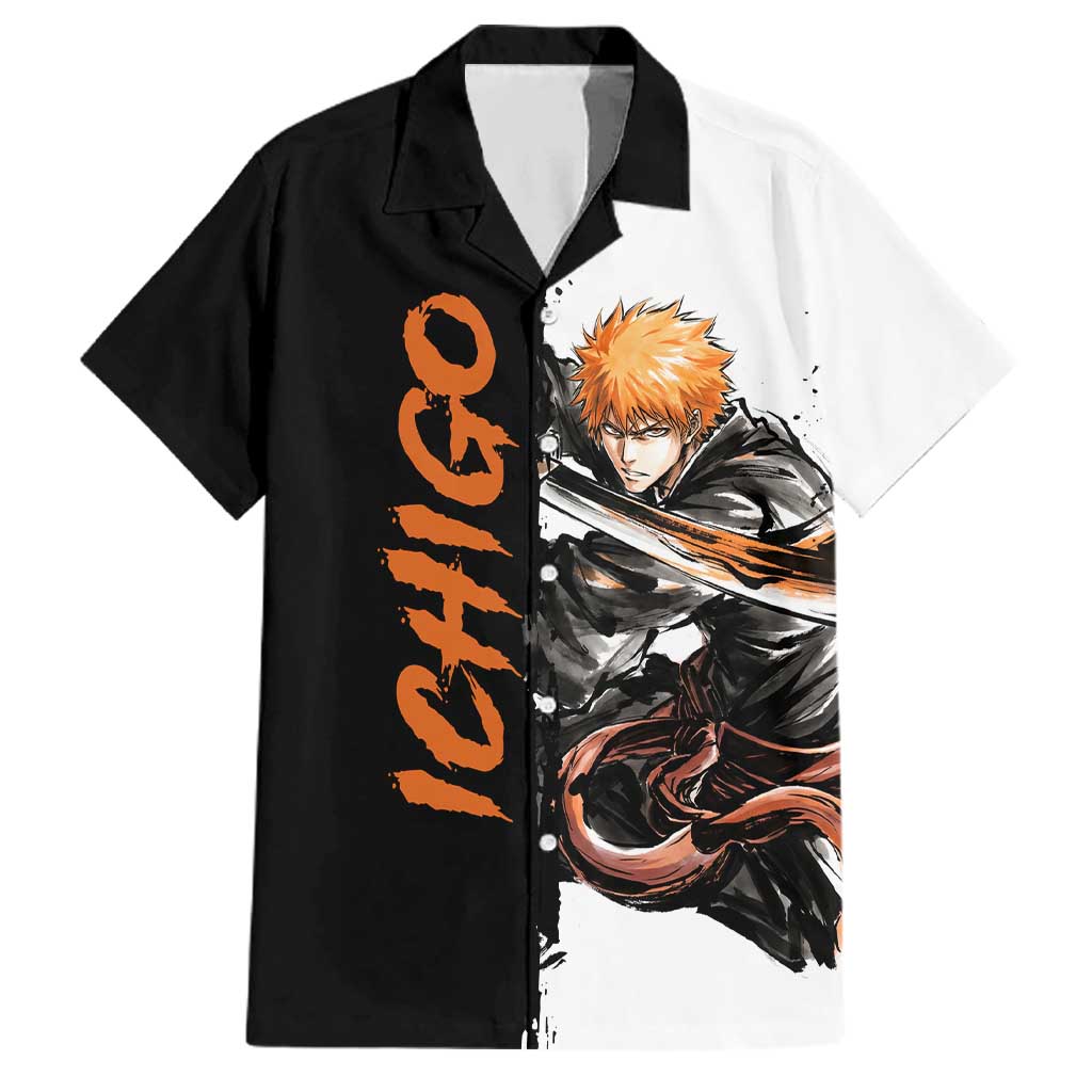 Personalized Ichigo Kurosaki Family Matching Mermaid Dress and Hawaiian Shirt Ink Splash Anime Brush Style